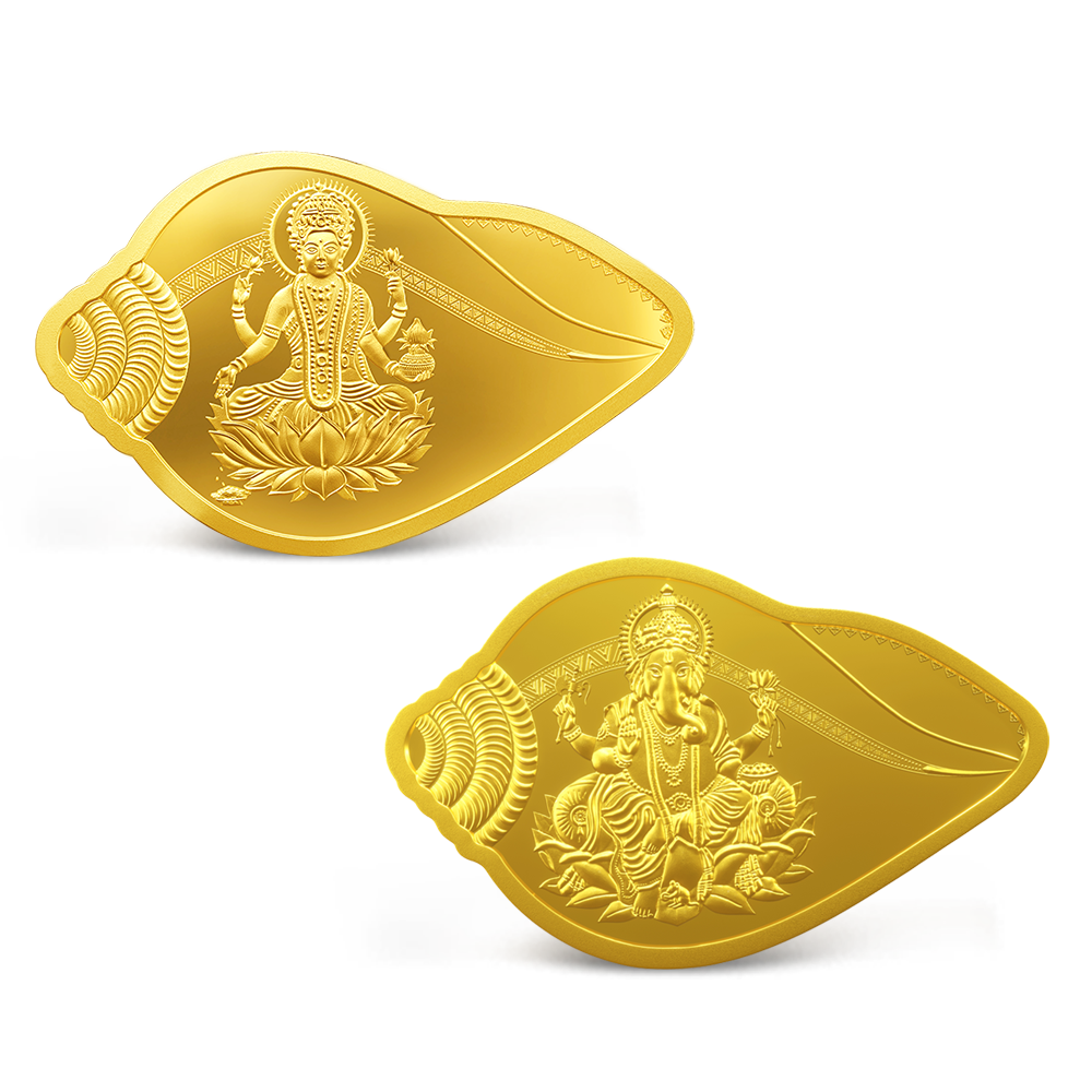 24K (999.9+) Purest 10 g Shankh Ganesh Laxmi Gold Coin Set (5 gm x 2)